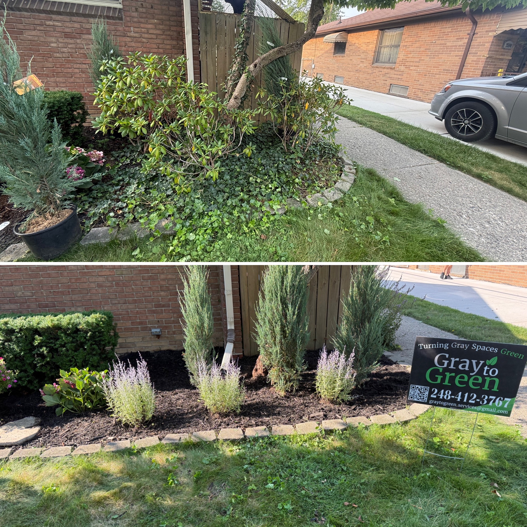 Front bed cleanup and mulch with paver border
