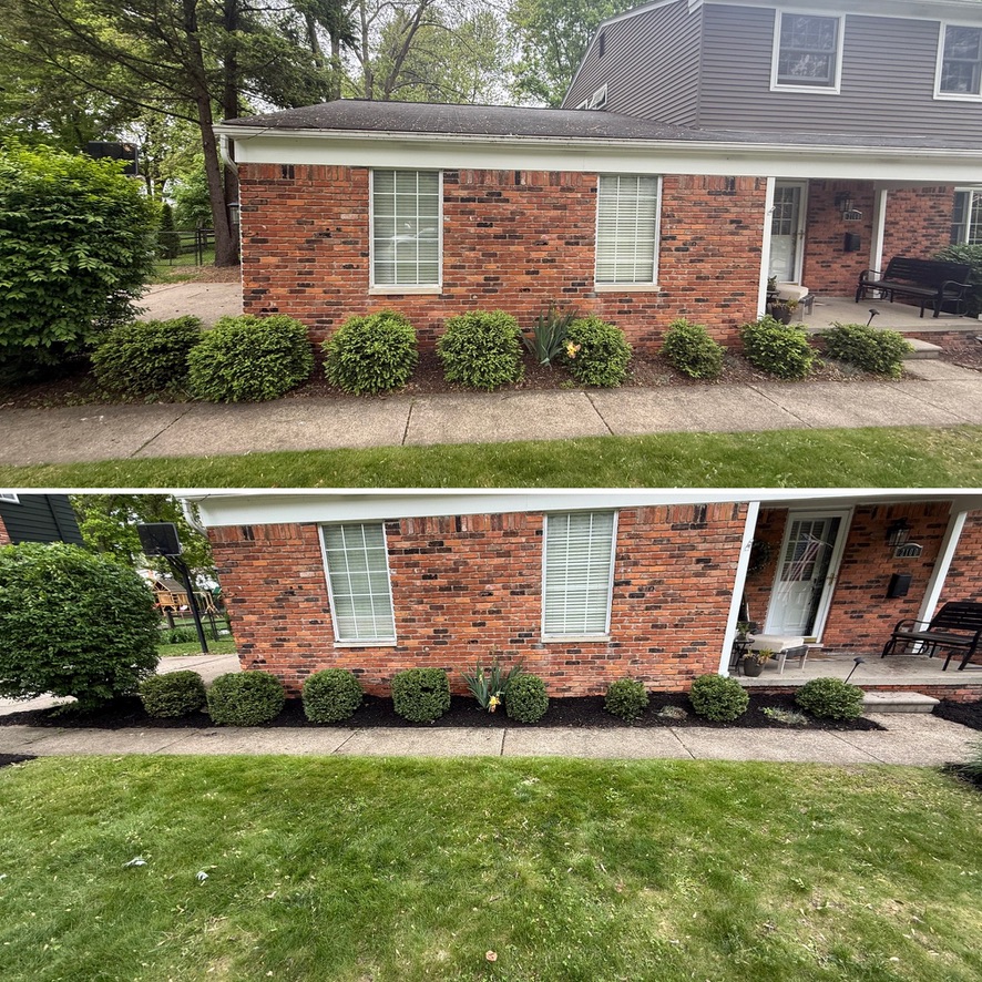 Front foundation shrub bed mulch