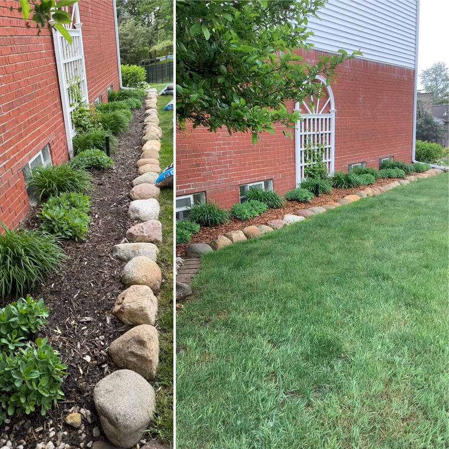 Rock border and mulch side bed