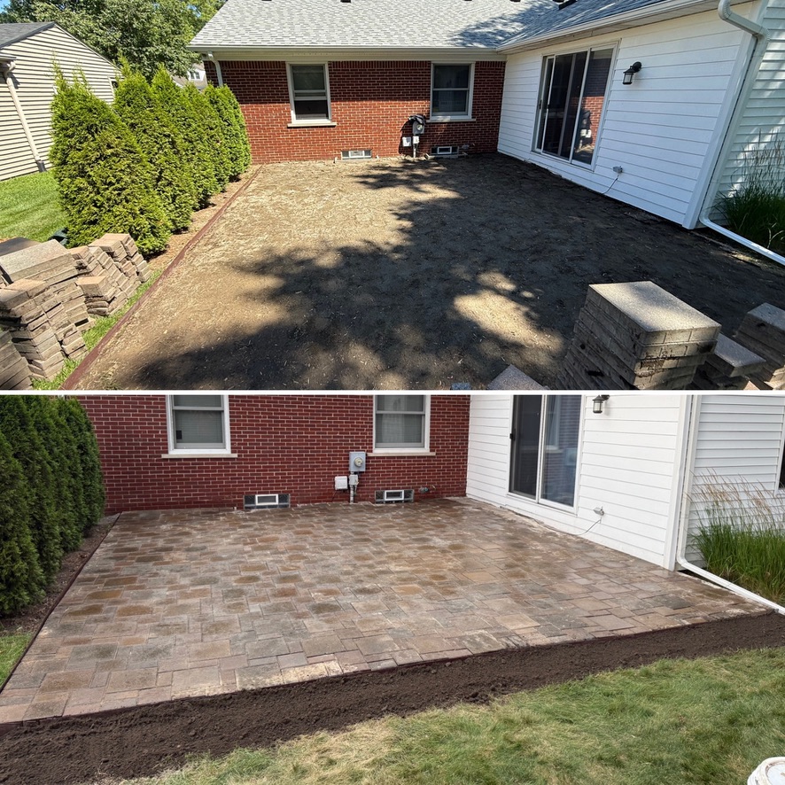 Paver patio installation before and after