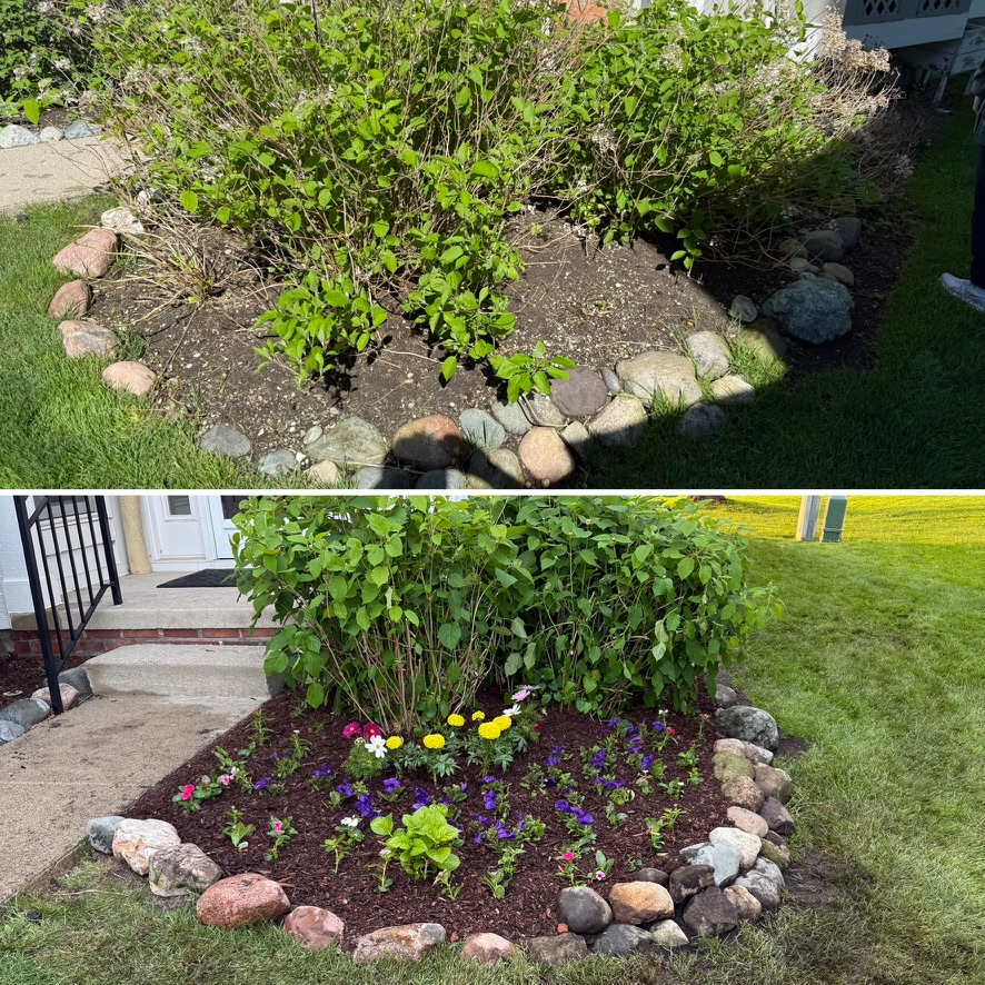 Flower bed design with rock border